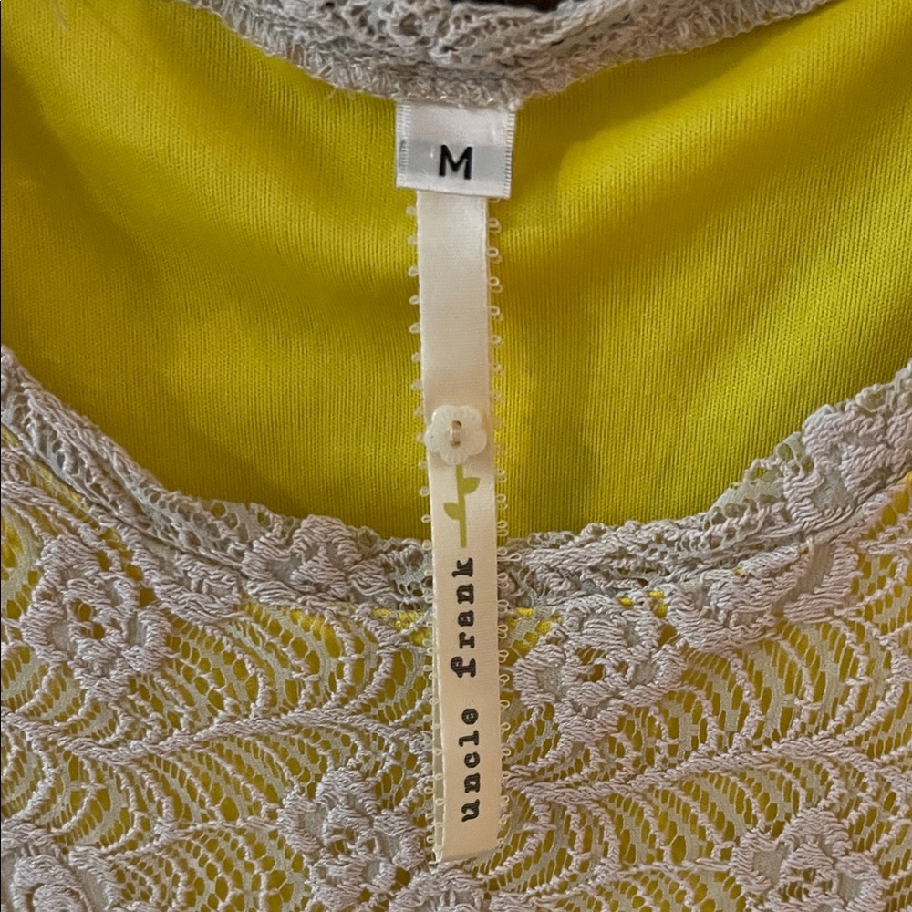Uncle Frank Yellow Dress with Cream Lace Overlay - Picture 2 of 7